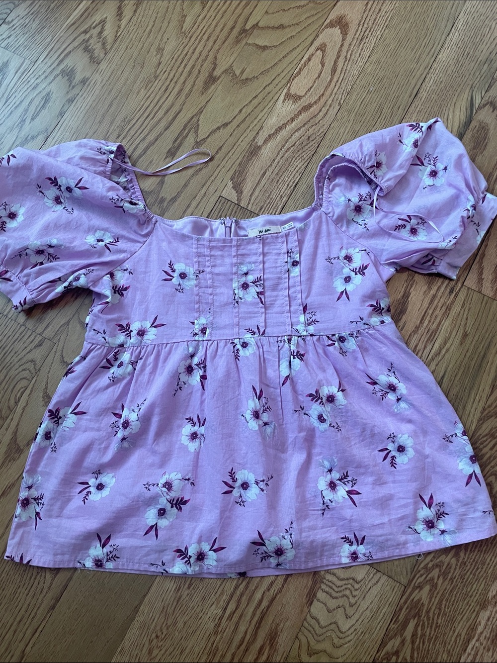 Women's Light Purple Floral Puff-Sleeve Top